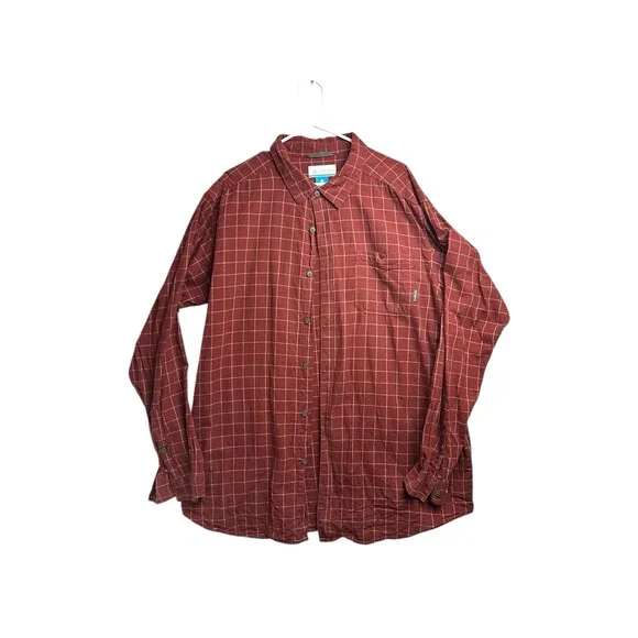 Columbia Maroon Plaid Long Sleeve Button Shirt, 2XT - Picture 2 of 9